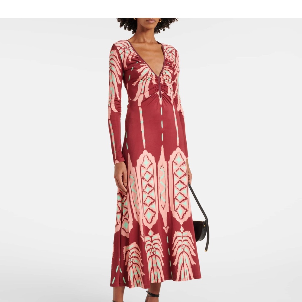 NWT💋💋Johanna Ortiz Burgundy, Cream and Mint green Alma Bordada Dress